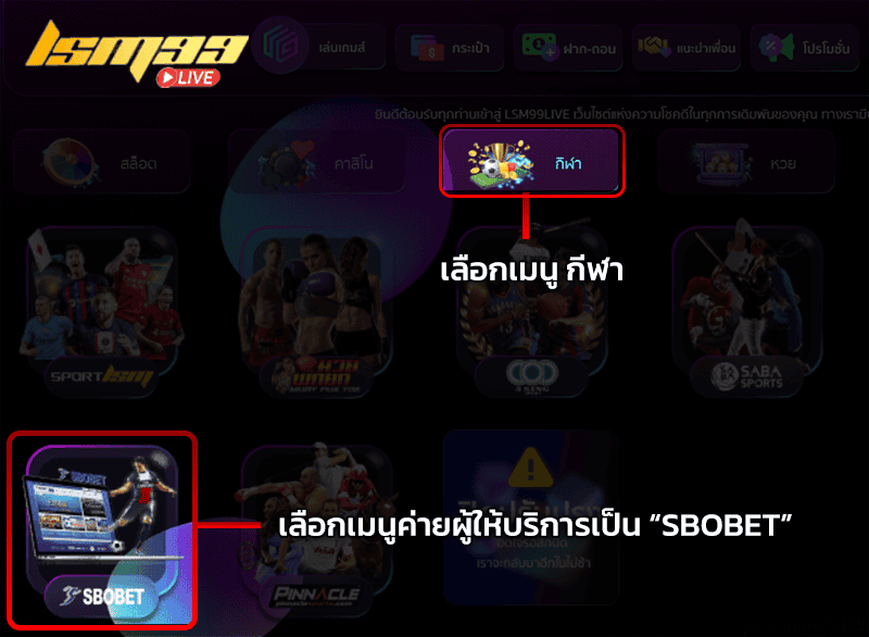 เริ่มต้นเดิมพันกับ SBOBET ผ่าน lsm99 01